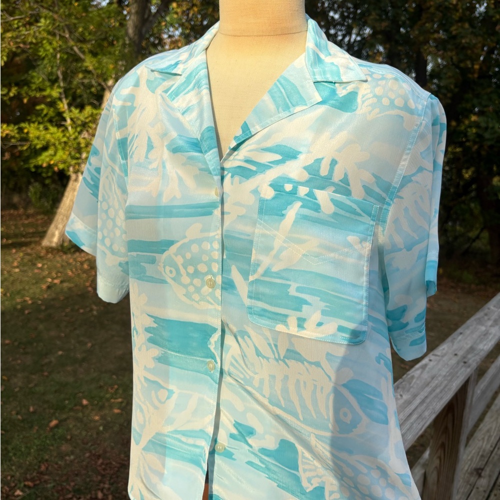 Dior Blue and White Tropical Patterned Shirt